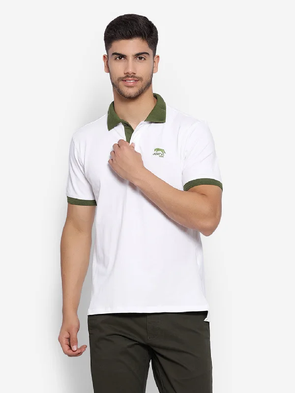 Men's Shirts with Tab CollarsJUMP USA Men White Solid Polo Collar Pure Cotton T-shirt Men's Shirts with Tab CollarsJUMP USA Men White Solid Polo Collar Pure Cotton T-shirt