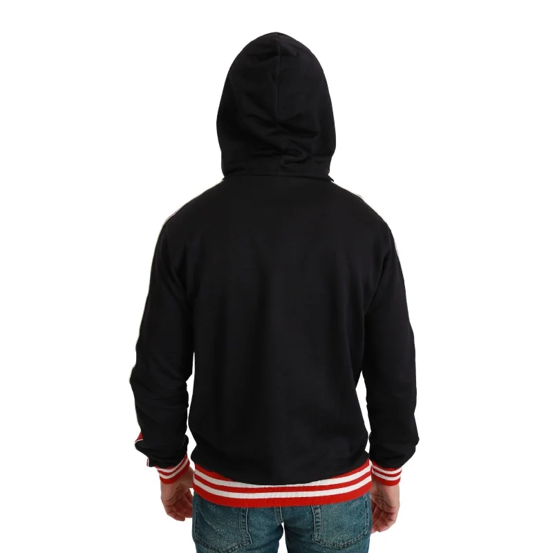 Men's Sweaters for Dressy EventsDolce & Gabbana Elegant Black Hooded Sweater with Multicolor Men's Motif Men's Sweaters for Dressy EventsDolce & Gabbana Elegant Black Hooded Sweater with Multicolor Men's Motif