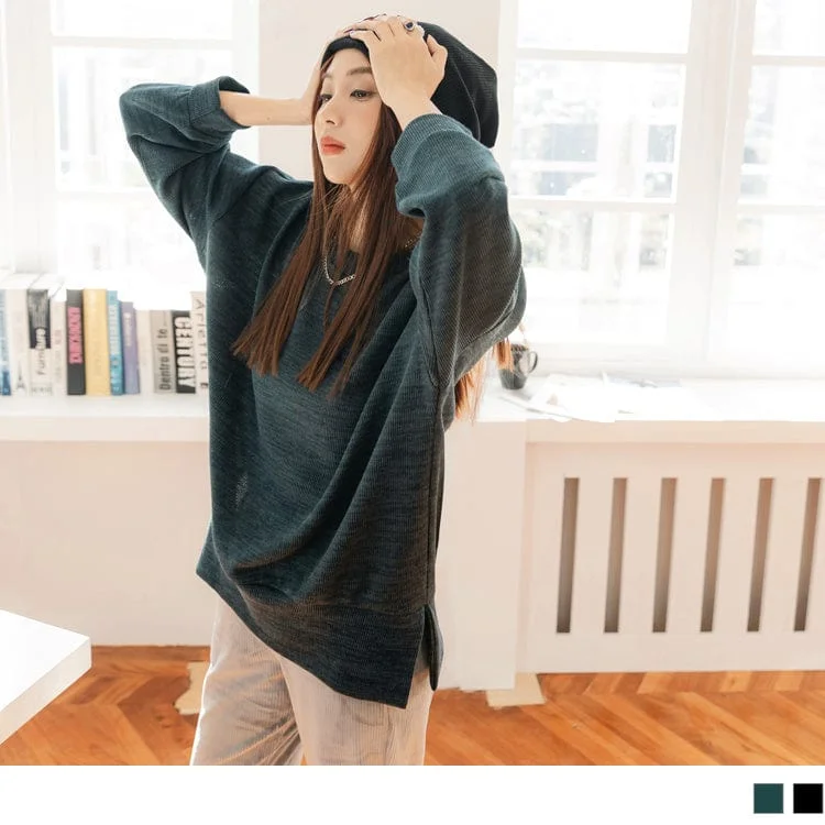 Essential Men's V-Neck SweatersPURE COLOR KNIT DIP HEM SIDE TUNIC LONG SLEEVE TOPS