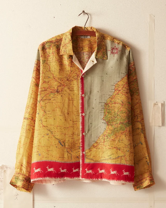 Men's Tennis Shirts for Court ComfortMorocco Map Silk Shirt