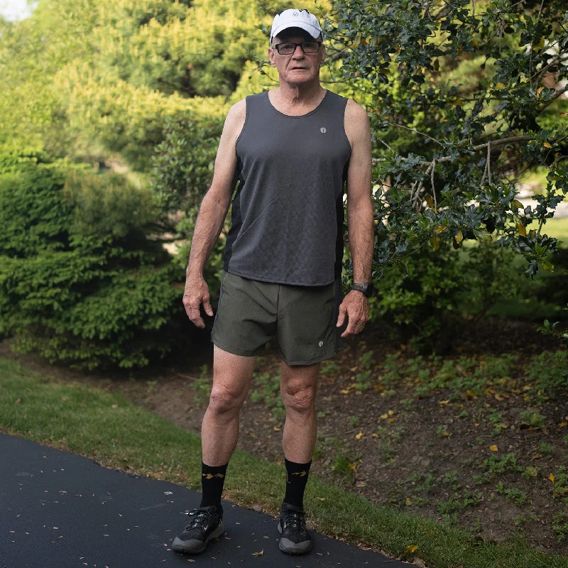 Men's Stylish Short-Length JeansMen's Reflective Endeavor 5" Running Short in Olive Heather/Graphite Men's Stylish Short-Length JeansMen's Reflective Endeavor 5" Running Short in Olive Heather/Graphite