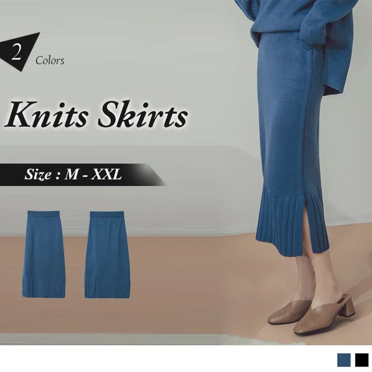 Men's Sweaters with Low-Neck DesignsSIDE SPLIT KNITS MIDI SKIRTS