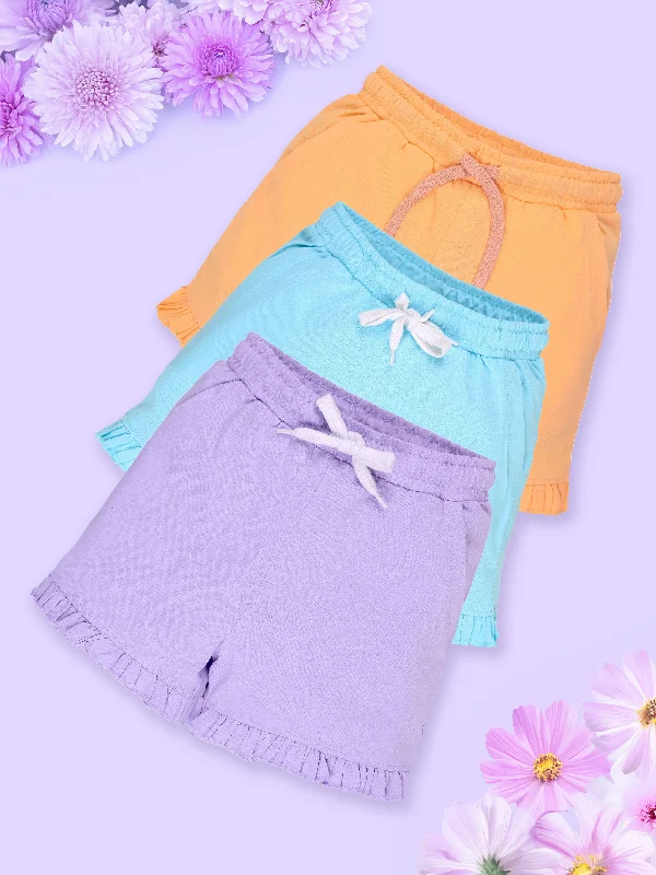 Best Men's Running ShortsGirls Cotton Bottom Hem Frill Solid Shorts Pack Of 3