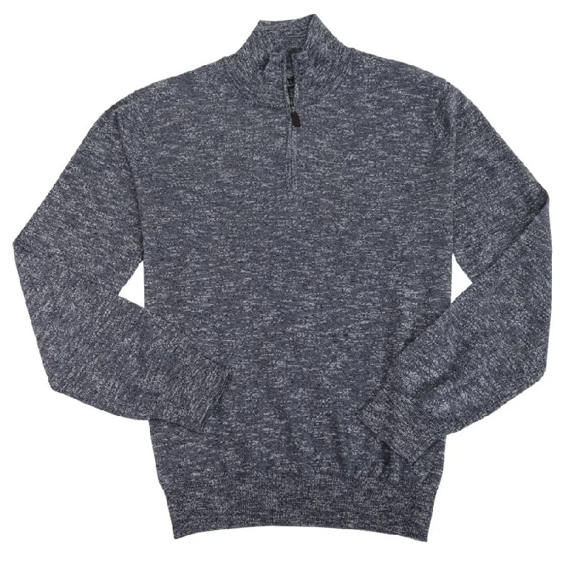 Patterned Men's Fair Isle SweatersCotton and Silk Blend Quarter-Zip Mock Neck Elbow Patch Sweater in Blue Mix by Viyella Patterned Men's Fair Isle SweatersCotton and Silk Blend Quarter-Zip Mock Neck Elbow Patch Sweater in Blue Mix by Viyella