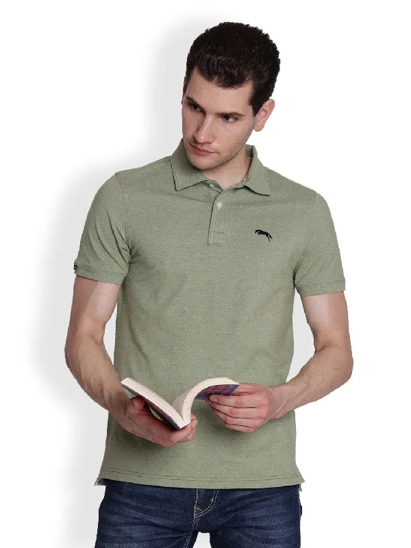 Men's Long-Sleeved ShirtsJUMP USA Men Solid mint green Polo Collar Cotton T-shirt