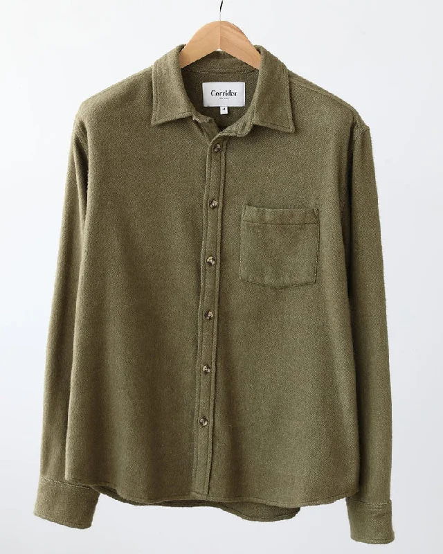 Men's Performance Fabric Shirts for All-Day ComfortCORRIDOR RECYCLED FLANNEL IN OLIVE Men's Performance Fabric Shirts for All-Day ComfortCORRIDOR RECYCLED FLANNEL IN OLIVE
