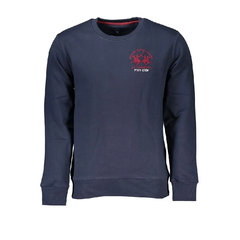 Men's Sweaters with SnapsLa Martina Chic Blue Crew Neck Embroidered Men's Sweatshirt