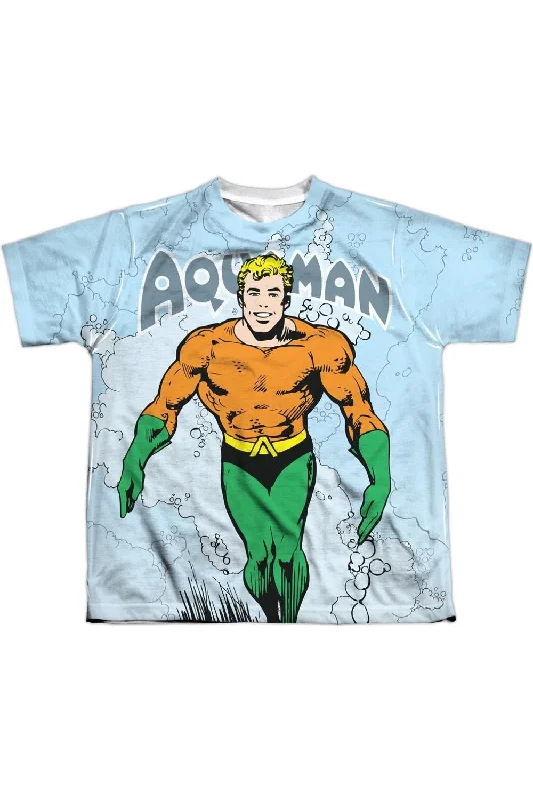 Men's Shirts with Pleated HemlinesDC Comics Clasic Aquaman Short Sleeve Youth Poly Crew Tee / T-Shirt Men's Shirts with Pleated HemlinesDC Comics Clasic Aquaman Short Sleeve Youth Poly Crew Tee / T-Shirt