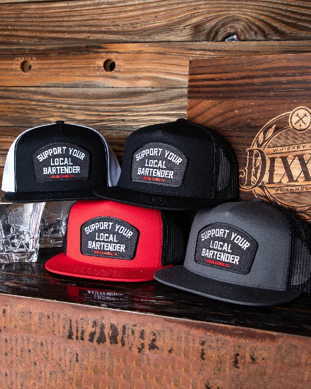 Designer Trucker HatsSupport Your Local Bartender Flat Bill Trucker Snapback