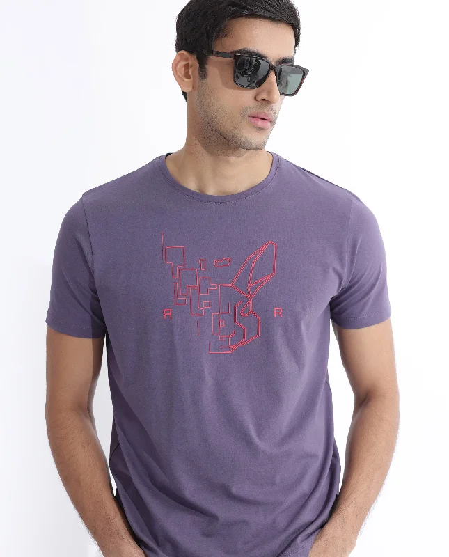 Men's Shirts with Floral PrintsRare Rabbit Men's Dern Dusky Purple Cotton Fabric Half Sleeves Logo Graphic Print T-Shirt Men's Shirts with Floral PrintsRare Rabbit Men's Dern Dusky Purple Cotton Fabric Half Sleeves Logo Graphic Print T-Shirt