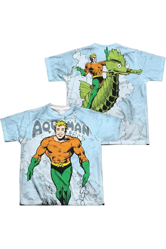 Men's Shirts with Patch PocketsDC Comics Clasic Aquaman (Front/Back Print) Short Sleeve Youth Poly Crew Tee / T-Shirt