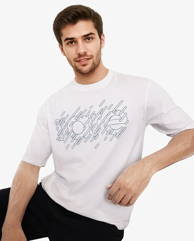 Men's Shirts for Outdoor ActivitiesRare Rabbit Men Ammon Dark White Cotton Lycra Fabric Short Sleeve Crew Neck Oversized Fit Graphic Print T-Shirt Men's Shirts for Outdoor ActivitiesRare Rabbit Men Ammon Dark White Cotton Lycra Fabric Short Sleeve Crew Neck Oversized Fit Graphic Print T-Shirt