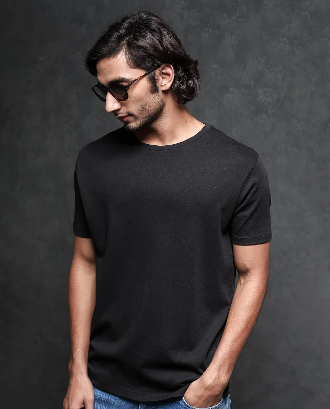 Men's Shirts with Short PlacketsRare Rabbit Men's Gis-1 Black Cotton Fabric Crew Neck Half Sleeves Regular Fit Solid T-Shirt Men's Shirts with Short PlacketsRare Rabbit Men's Gis-1 Black Cotton Fabric Crew Neck Half Sleeves Regular Fit Solid T-Shirt