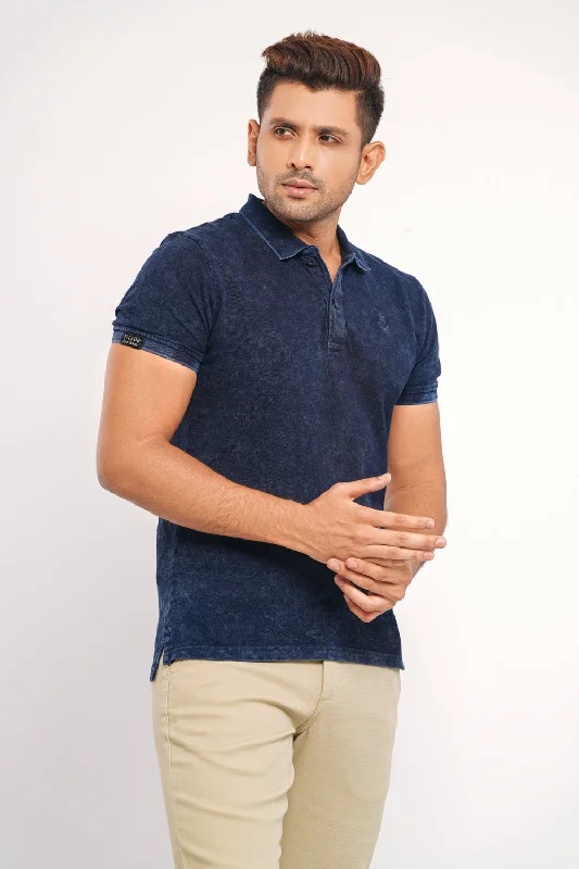 Men's Shirts with Cowl NecksRegular Fit Indigo Polo Shirt