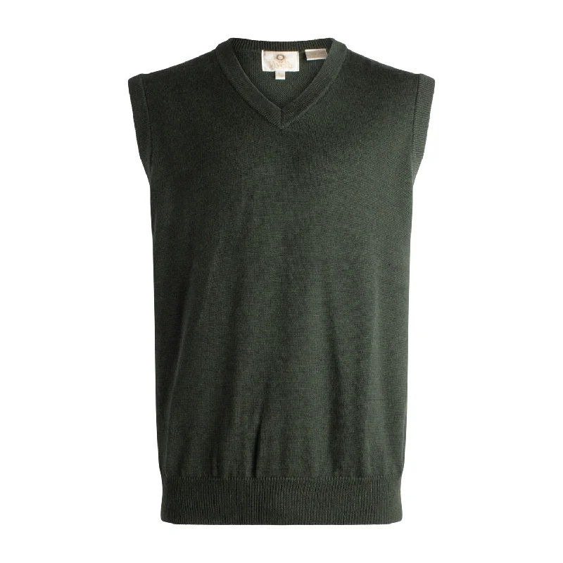 Men's Sweaters with Intarsia DesignsExtra Fine 'Zegna Baruffa' Merino Wool V-Neck Sleeveless Sweater Vest in Dark Green by Viyella Men's Sweaters with Intarsia DesignsExtra Fine 'Zegna Baruffa' Merino Wool V-Neck Sleeveless Sweater Vest in Dark Green by Viyella