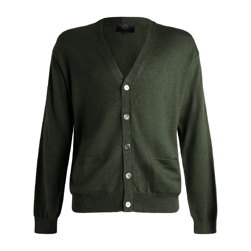 Men's Sweaters with Checkerboard PatternsExtra Fine 'Zegna Baruffa' Merino Wool Button Front Cardigan Sweater in Dark Green by Viyella