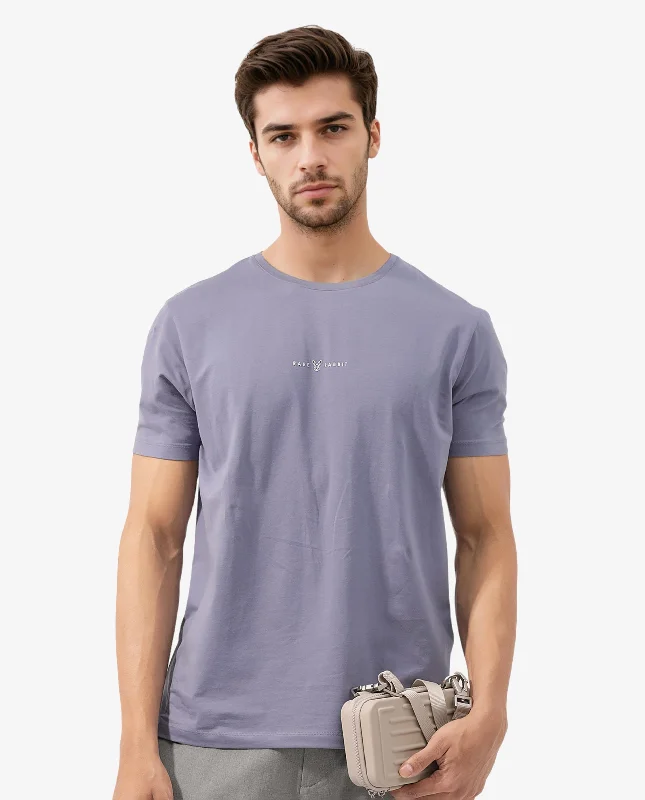 Men's Shirts with Cowl NecksRare Rabbit Mens Rabbit-Z Dusky Purple Cotton Blend Fabric Short Sleeve Plain T-Shirt
