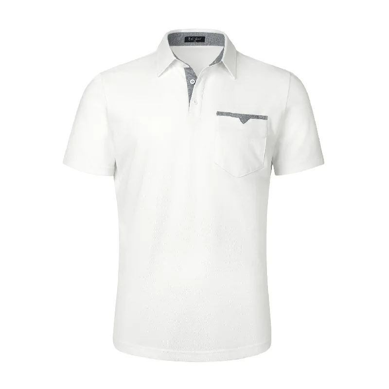 Solid-Colored Men's ShirtsMen's Polo Shirt with Pocket - WHITE/GREY