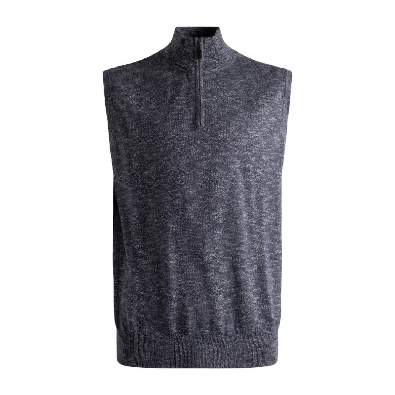 Men's Sweaters with Button-Up CollarsCotton and Silk Blend Zip-Neck Sweater Vest in Blue Mix by Viyella