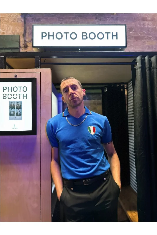 Men's Shirts with Button-Down CollarsMr Bridger x Miles Kane - Limited Edition Azzure Blue Italia 82 - Polo Shirt Men's Shirts with Button-Down CollarsMr Bridger x Miles Kane - Limited Edition Azzure Blue Italia 82 - Polo Shirt