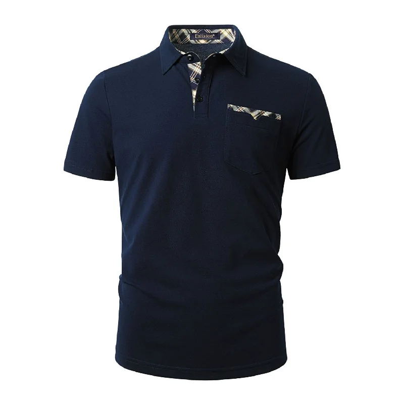 Men's Shirts with Chest PocketsMen's Polo Shirt with Pocket - I-BLUE-CHECKED1