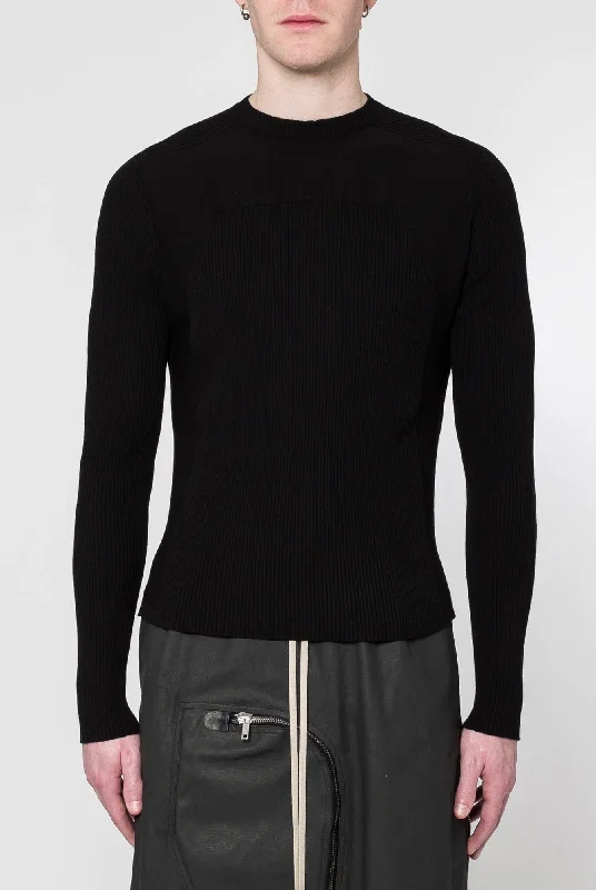 Men's Coats with Down InsulationRick Owens Ribbed Geo Sweater in Black