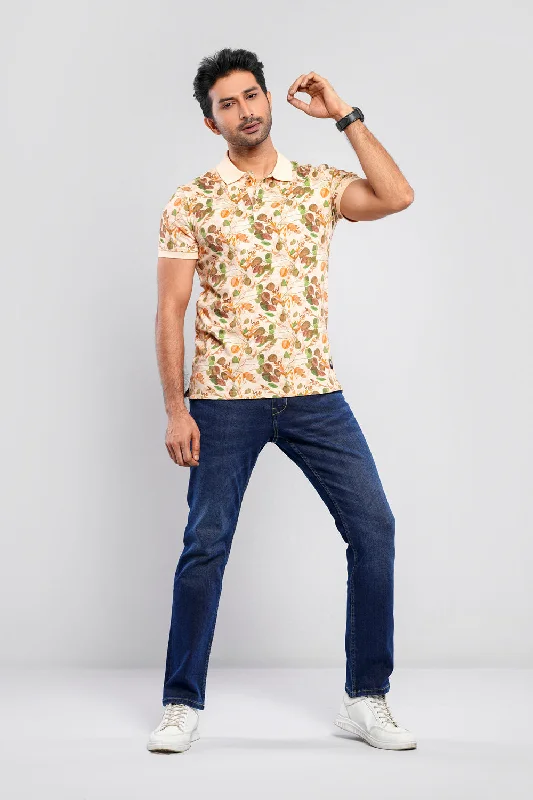 Men's Shirts with Belt AttachmentsRegular Fit Floral Printed Polo Shirt