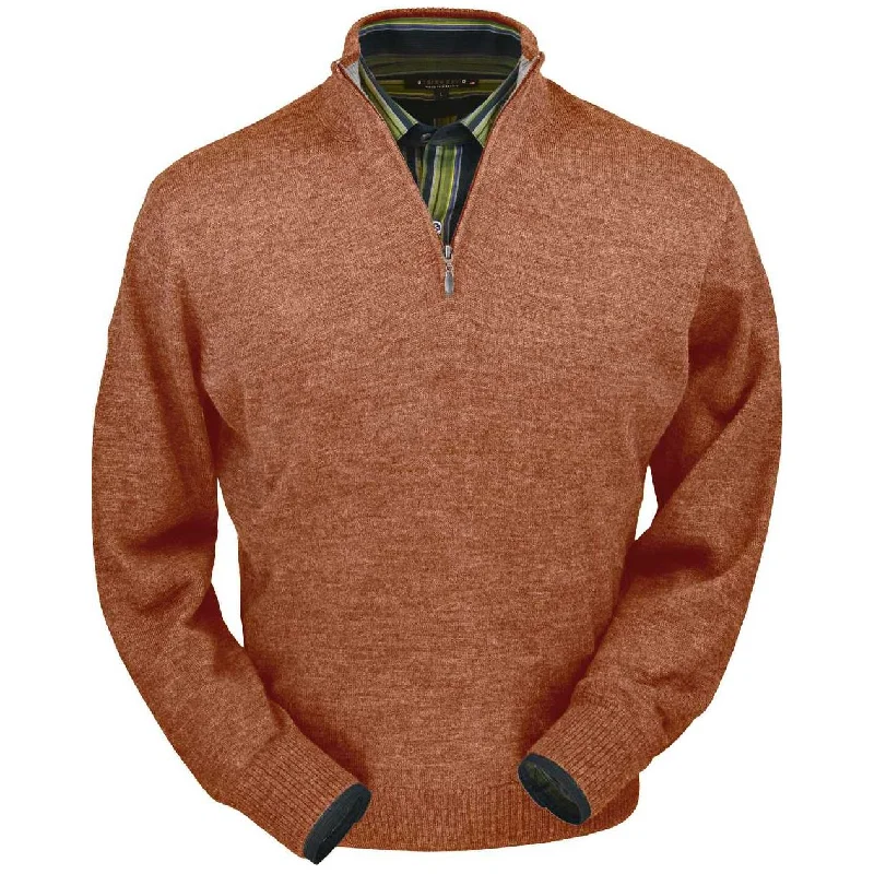 Men's Sweaters with Roll-Neck DesignsRoyal Alpaca Half-Zip Mock Neck Sweater in Soft Brick Heather by Peru Unlimited