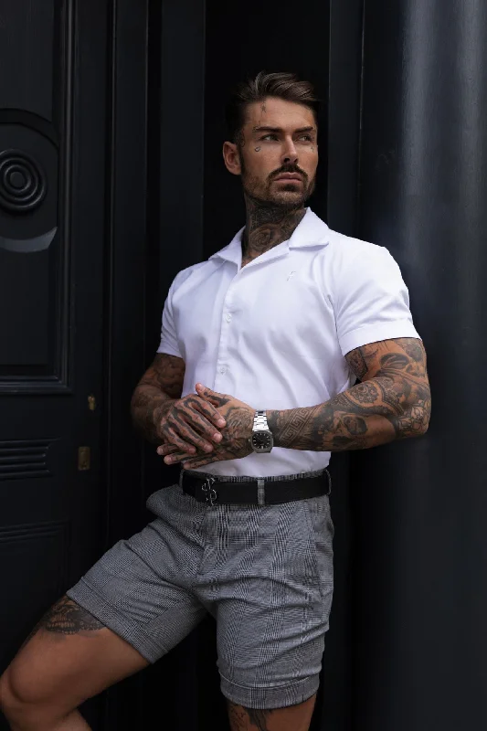 Men's Checked Short-Sleeve Shirts for Summer FunFather Sons Hawaiian Boxy Stretch White Linen Short Sleeve with Revere Collar Short Sleeve - FS1095 Men's Checked Short-Sleeve Shirts for Summer FunFather Sons Hawaiian Boxy Stretch White Linen Short Sleeve with Revere Collar Short Sleeve - FS1095