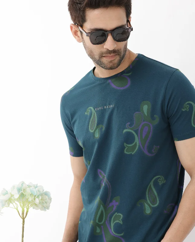 Men's Three-Quarter Sleeved TopsRare Rabbit Mens Argus Petrol Short Sleeve Graphic Paisley Print T-Shirt Men's Three-Quarter Sleeved TopsRare Rabbit Mens Argus Petrol Short Sleeve Graphic Paisley Print T-Shirt