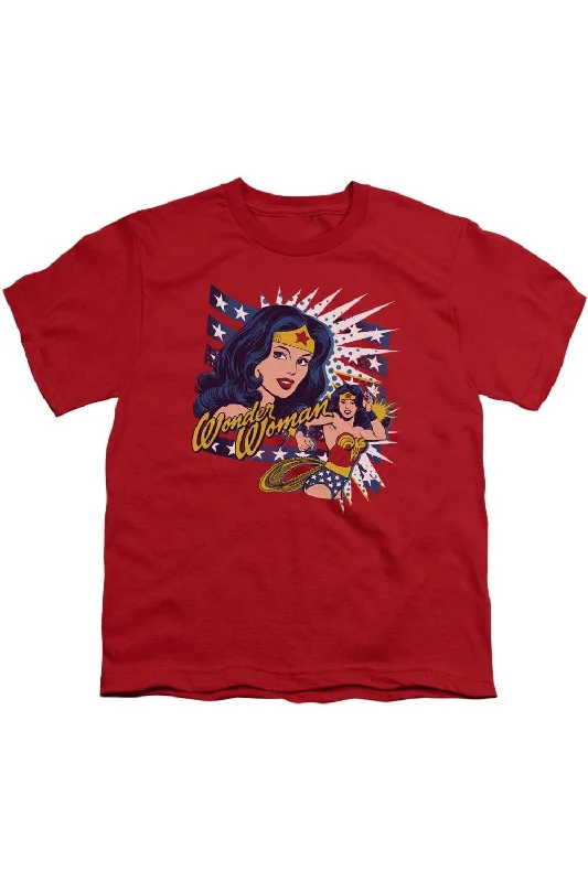 Men's Shirts with Raw-Edge HemlinesDco Pop Art Wonder Woman Short Sleeve Youth Tee / T-Shirt Men's Shirts with Raw-Edge HemlinesDco Pop Art Wonder Woman Short Sleeve Youth Tee / T-Shirt