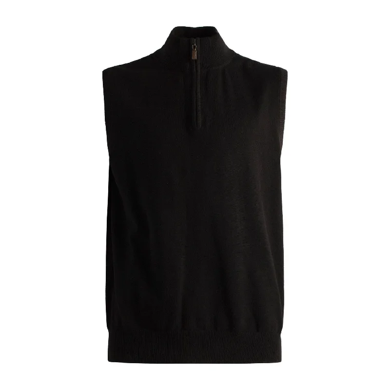 Men's Sweaters with Asymmetrical HemlinesCotton and Silk Blend Zip-Neck Sweater Vest in Black by Viyella Men's Sweaters with Asymmetrical HemlinesCotton and Silk Blend Zip-Neck Sweater Vest in Black by Viyella