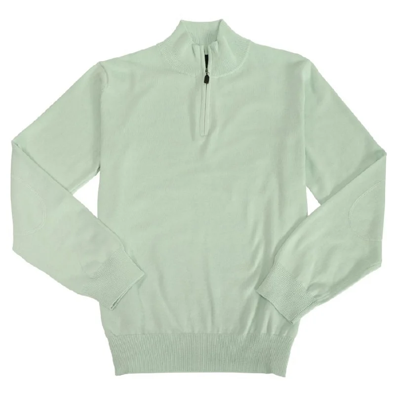 Versatile Men's Zip-Up SweatersCotton and Silk Blend Quarter-Zip Mock Neck Elbow Patch Sweater in Mint by Viyella Versatile Men's Zip-Up SweatersCotton and Silk Blend Quarter-Zip Mock Neck Elbow Patch Sweater in Mint by Viyella