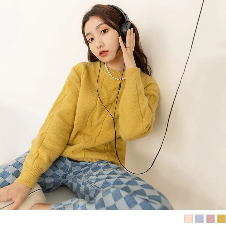 Men's Sweaters with Contrast TrimMULTI COLOR ROUND NECK WIDE KNIT LONG SLEEVE TOPS