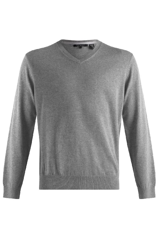 Men's Sweaters with Appliqué DetailsCotton and Silk Blend Elbow Patch V-Neck Sweater in Heather Grey by Viyella