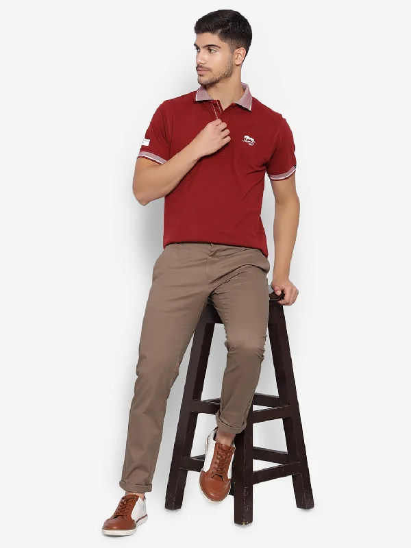 Men's Shirts with Button-Down CollarsJUMP USA Men Red Solid Polo Collar Pure Cotton T-shirt Men's Shirts with Button-Down CollarsJUMP USA Men Red Solid Polo Collar Pure Cotton T-shirt