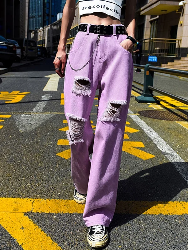 Men's Jeans in Unique PatternsKittenAlarm - Women's plain color ripped jeans loose skinny high waist straight leg trousers Men's Jeans in Unique PatternsKittenAlarm - Women's plain color ripped jeans loose skinny high waist straight leg trousers
