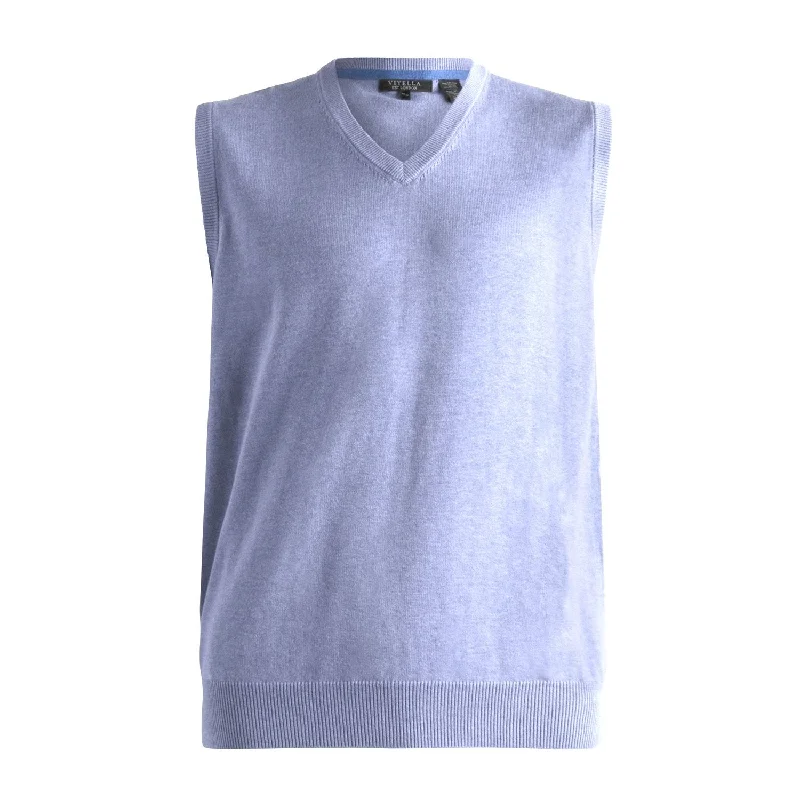 Men's Sweaters with Tapered ShapesCotton and Silk Blend V-Neck Sweater Vest in Blueberry by Viyella Men's Sweaters with Tapered ShapesCotton and Silk Blend V-Neck Sweater Vest in Blueberry by Viyella