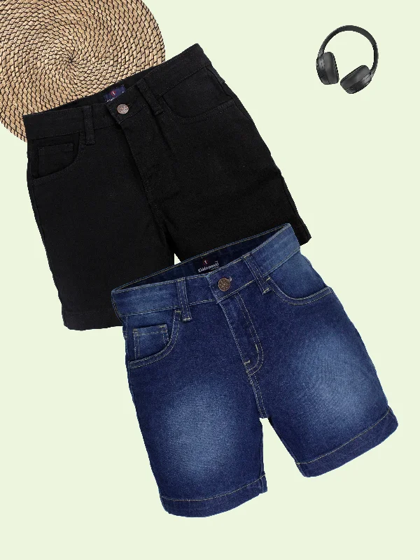Casual Men's Drawstring ShortsBoys Pack of 2 Solid Denim Shorts