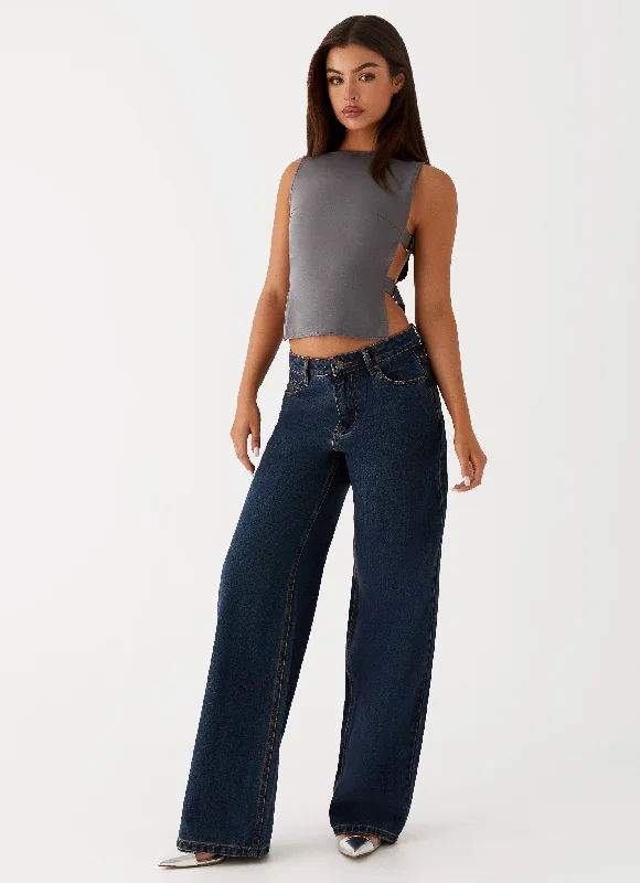 Casual Ripped Men's JeansKeanna Low Rise Denim Jeans - Washed Denim