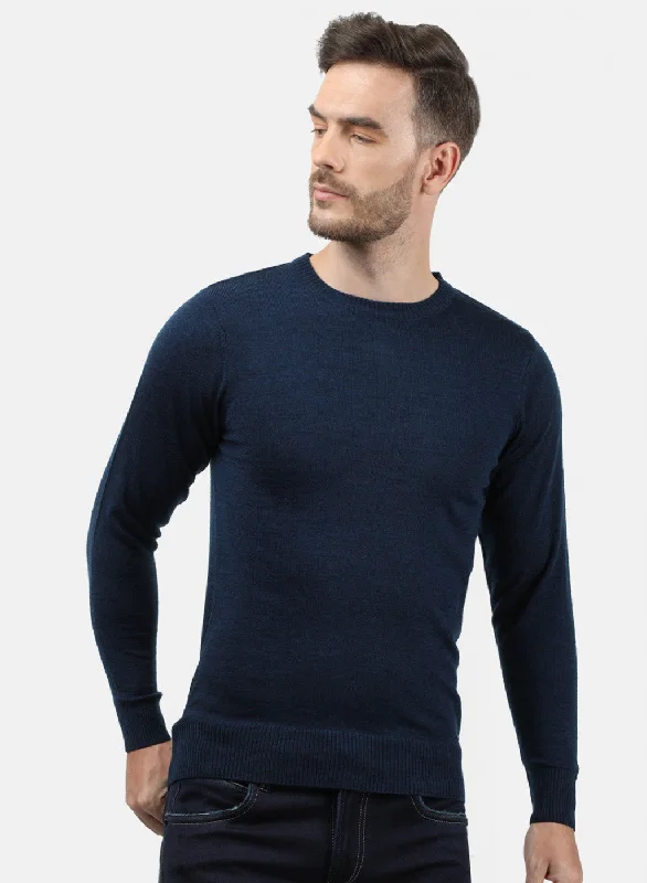 Men's Sweaters with PocketsMen NAvy Blue Solid Pullover