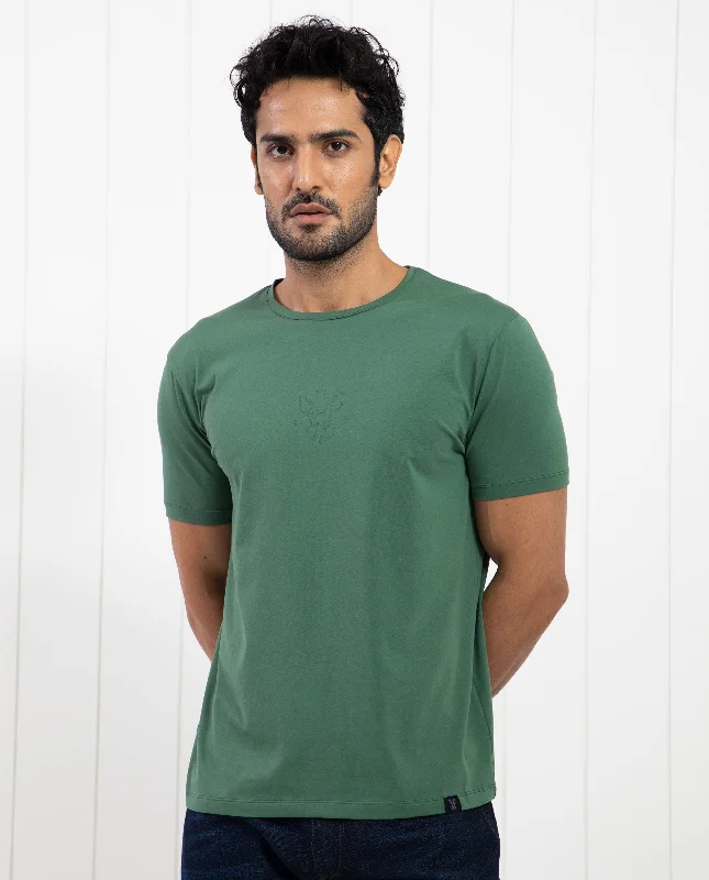 Men's Shirts with Antimicrobial TreatmentRare Rabbit Men's Oval-1 Dusky Green Crew Neck Half Sleeves Regular Fit Twill HD Logo Print T-Shirt Men's Shirts with Antimicrobial TreatmentRare Rabbit Men's Oval-1 Dusky Green Crew Neck Half Sleeves Regular Fit Twill HD Logo Print T-Shirt