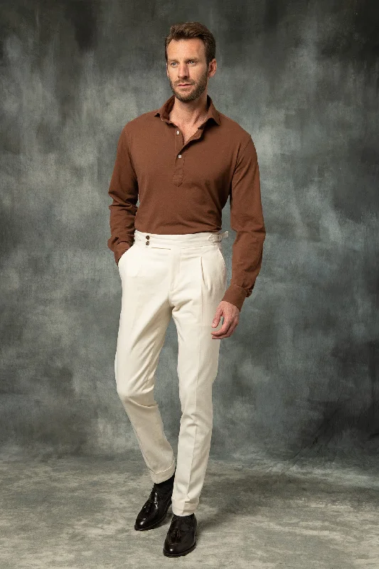 Men's Shirts with Raw-Edge HemlinesBrown popover polo shirt - Made in Italy