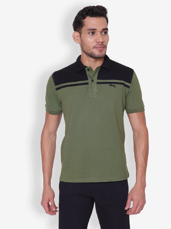Men's Shirts with Adjustable CuffsJUMP USA Men Solid Green & Black Polo Collar Cotton T-shirt Men's Shirts with Adjustable CuffsJUMP USA Men Solid Green & Black Polo Collar Cotton T-shirt