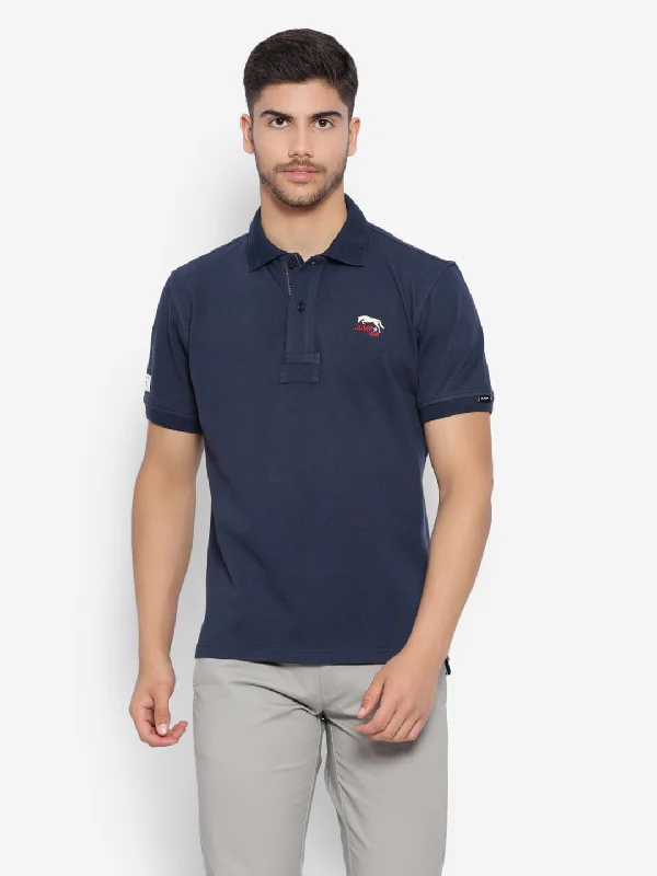 Men's Shirts with Spread CollarsJUMP USA Men Navy Blue Solid Polo Collar Pure Cotton T-shirt Men's Shirts with Spread CollarsJUMP USA Men Navy Blue Solid Polo Collar Pure Cotton T-shirt