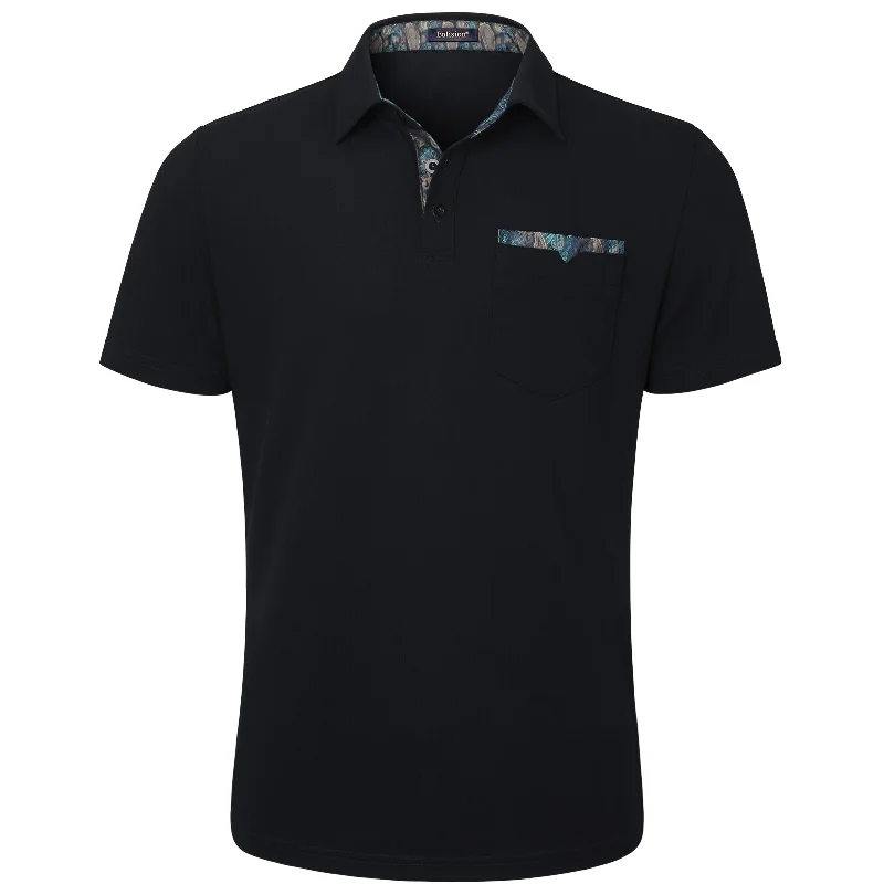 Layered Men's VestsMen's Polo Shirt with Pocket - F-BLACK-PAISLEY
