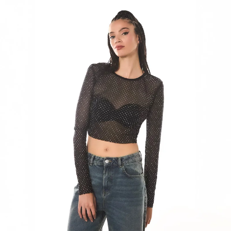 Men's Shirts with Pleated HemlinesCrew Neck Long Sleeve Cropped T-Shirt