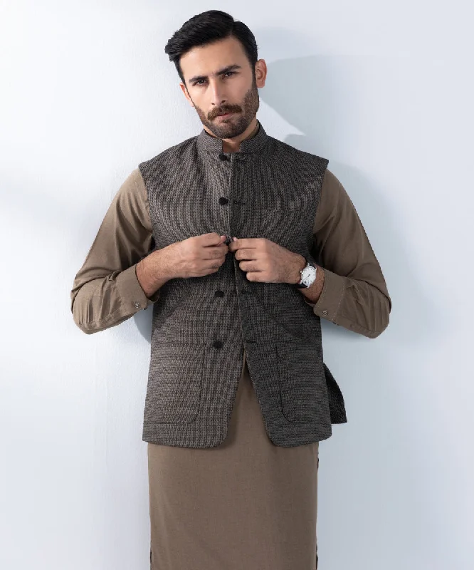 Men's Coats with Multi-Pocket DesignTropical Fabric Waistcoat
