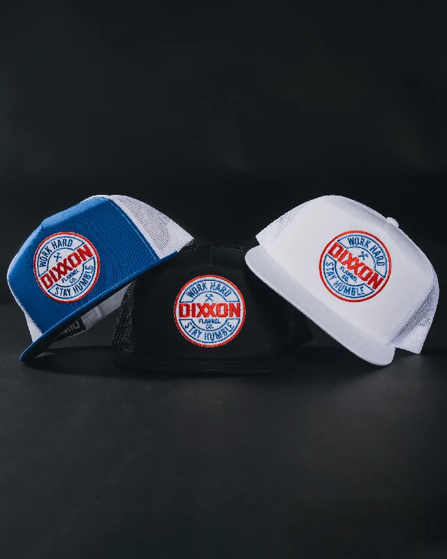 Vibrant Straw HatsCorpo Flat Bill Trucker Snapback - Red, White, & Blue