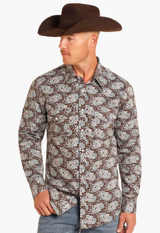 Casual Men's Button-Down ShirtsRock and Roll Mens Woven Long Sleeve Shirt